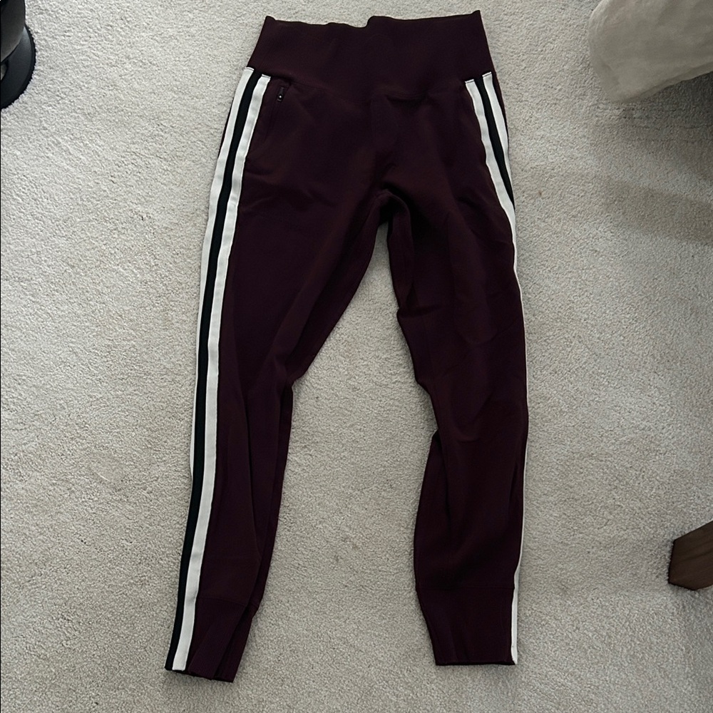 Athleta Women’s Maroon Jogger Leggings with White Stripes